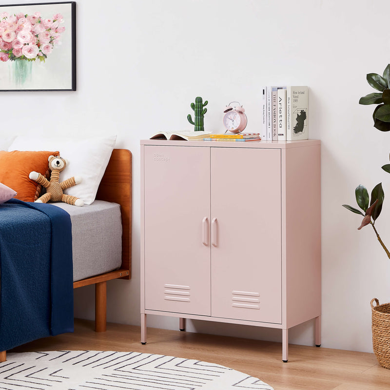 Close-up of the decorative handles on the Rainbow Sideboard Storage Locker in pink, detailing its stylish hardware.