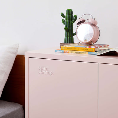 Top view of the pink Rainbow Sideboard Storage Locker, showcasing its smooth top surface suitable for decor items.