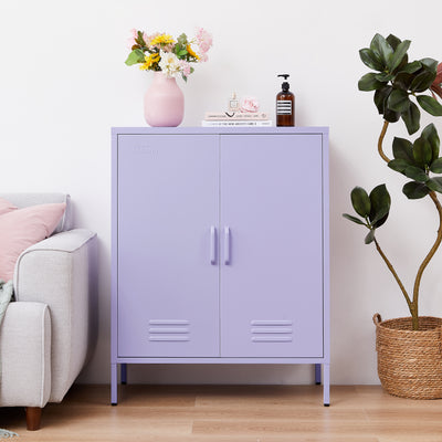 Side view of the purple Rainbow Sideboard Storage Locker, highlighting the side panel details.
