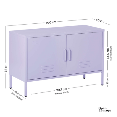 Interior view of purple steel locker.