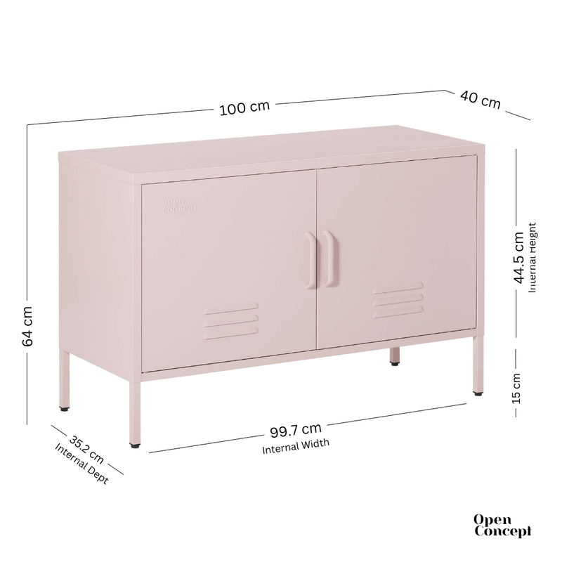 Detailed view of the handle on the pink Rainbow Steel Storage Locker, emphasizing its robustness and ease of access.
