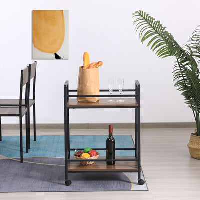 Full view of rustic bar cart with rolling wheels and two-tier shelves – NZ lifestyle