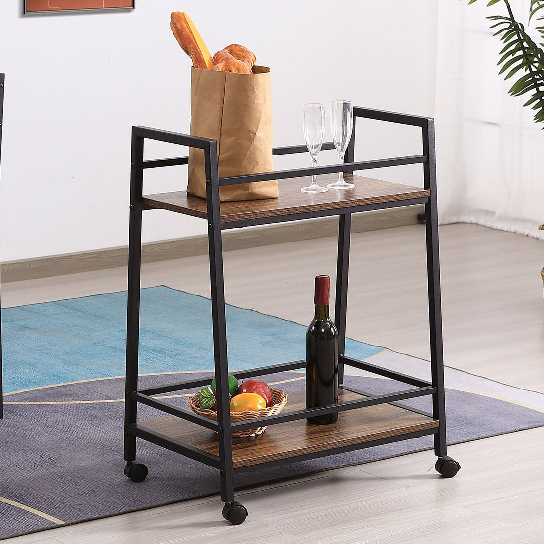 Rolling Bar Cart - Industrial Wood & Black Steel – Space General