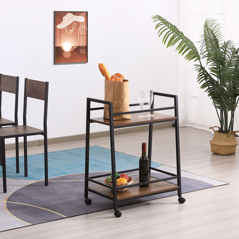 Alternate side angle of rustic bar cart with metal frame and wood shelving – NZ style