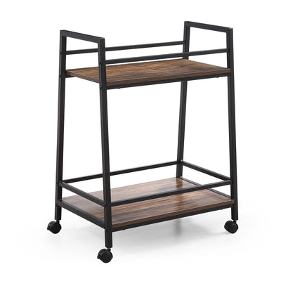 Side view of rolling bar cart with rustic wooden shelves – modern NZ furniture piece