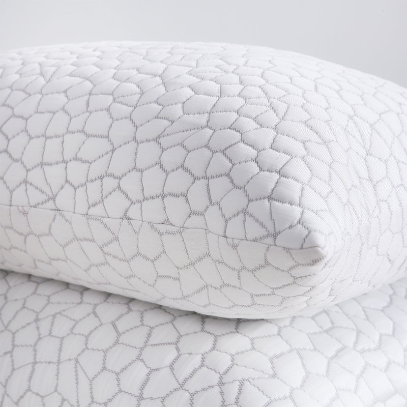 Close-up of shredded foam pillow with zippered removable and washable cover