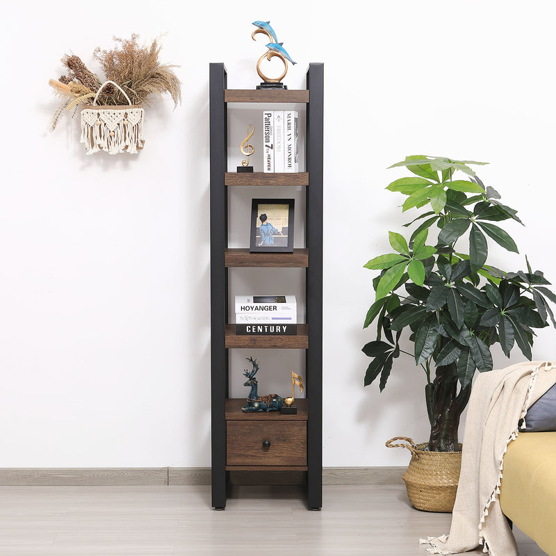 Full front view of Slimline Bookshelf with drawer – vertical storage for New Zealand homes