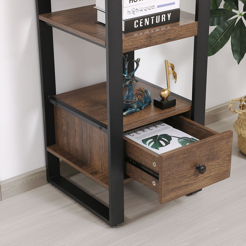 Open drawer showing interior storage of Slimline 5-Tier Bookshelf – minimalist NZ furniture