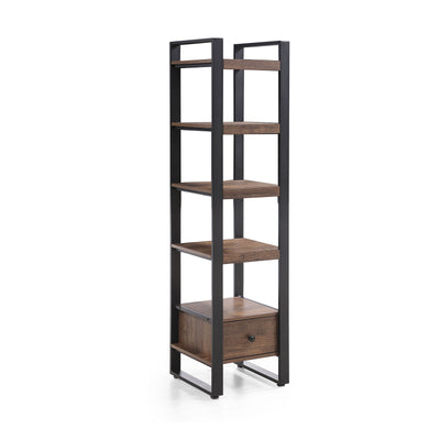 Side view of Slimline 5-Tier Bookshelf with Drawer – space-saving design for NZ interiors