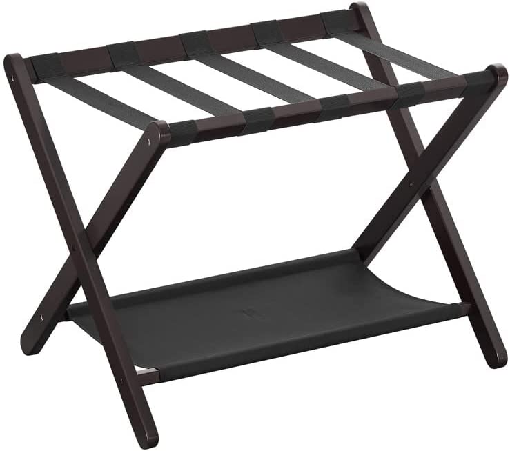 Main view of the Solid Wood Luggage Rack Folding Suitcase Stand, featuring a sturdy natural wood design.