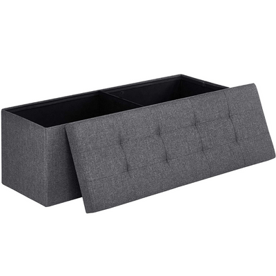 Main view of the large grey fabric Storage Ottoman Bench, showcasing its elegant design and versatile functionality.