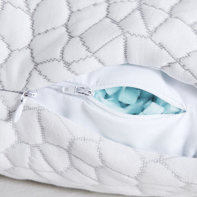 Set of two shredded foam pillows styled on a bed in a New Zealand home