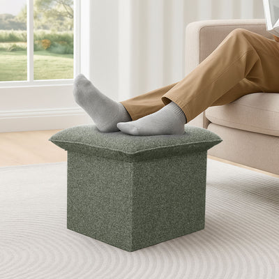 Stylish olive green ottoman with foldable design for storage and seating