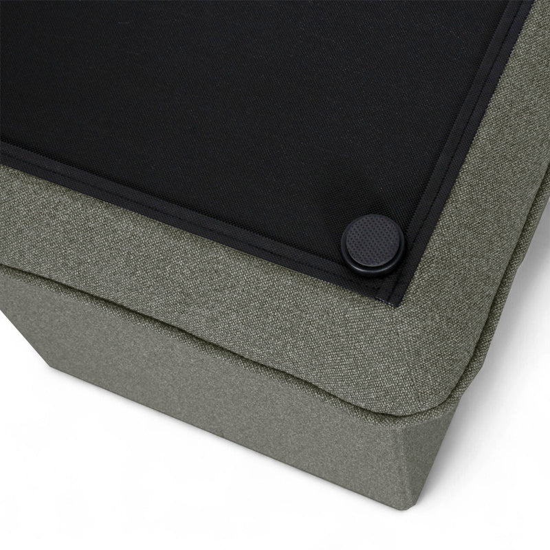 Velvet-finished UltraPlush ottoman in olive green with minimalist design