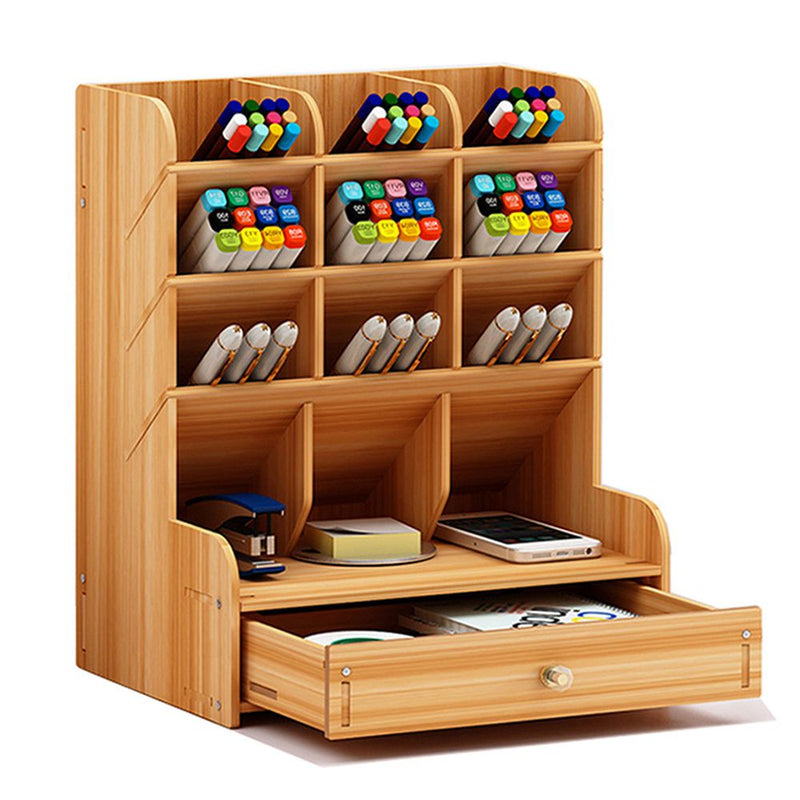 Wooden Desk Stationery Organiser with Pen Holder