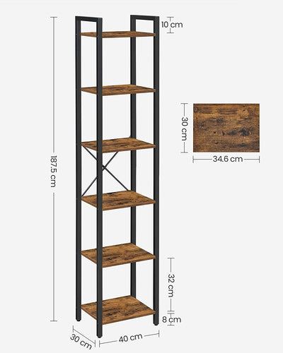 Close-up, brown bookshelf adjustable shelves.