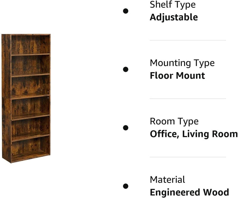 Assembly instruction manual for the Vasagle 6 Tier Open Bookcase, providing easy-to-follow steps for setup.