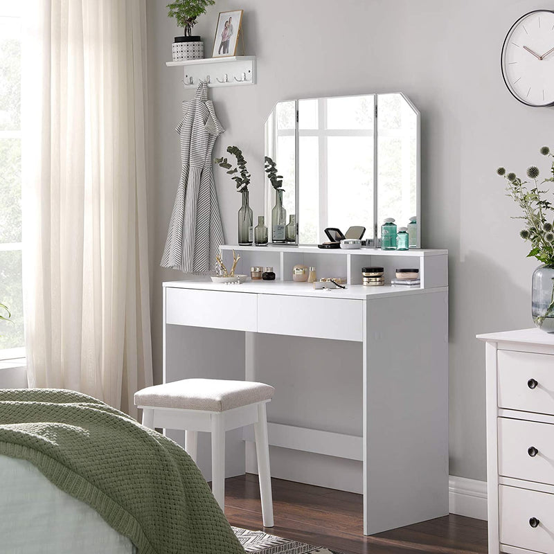 The Vasagle Dressing Table in a bedroom setting, demonstrating its fit and functionality within home decor.