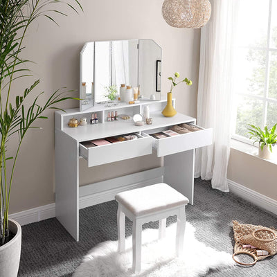 Top view of the Vasagle Dressing Table, illustrating the layout of the tabletop and mirror arrangement.