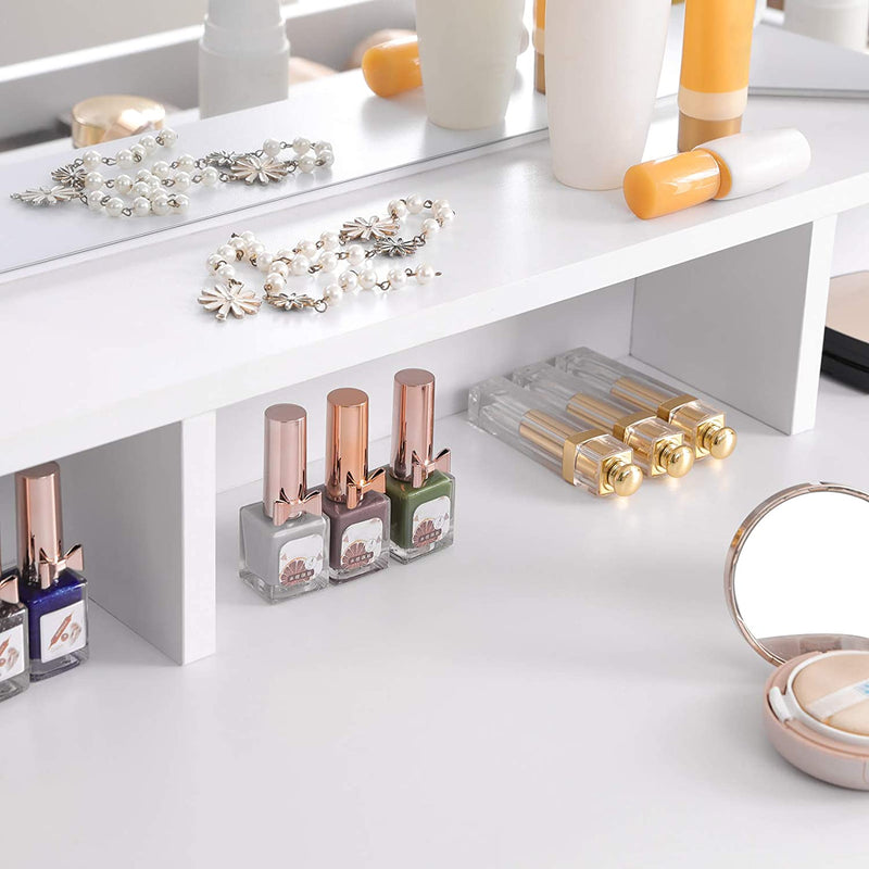 Close-up of the tri-fold mirror on the Vasagle Dressing Table, highlighting its expansive viewing angles and detailed frame design.