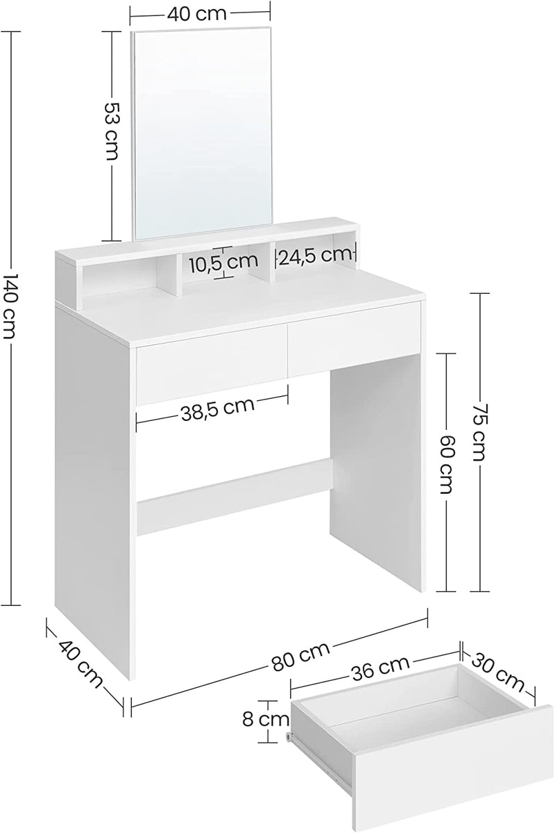 Detail of the spacious drawers on the White Vasagle Dressing Table