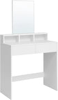 Front view of Vasagle Dressing Table in White with large mirror and drawers