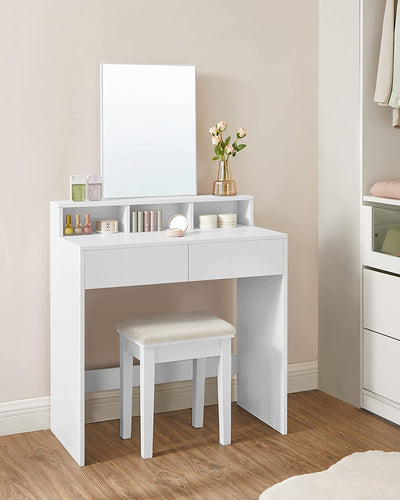 Side view of the Vasagle Dressing Table, highlighting its elegant legs and white finish