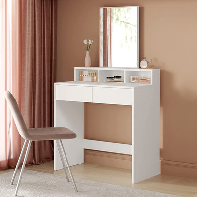 Vasagle Dressing Table with the large mirror open showing storage compartments