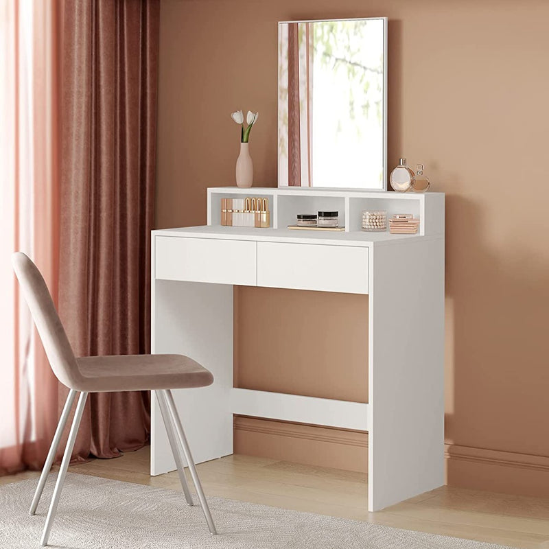 Vasagle Dressing Table with the large mirror open showing storage compartments