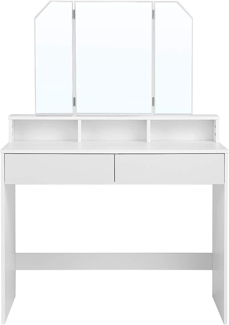 The Vasagle Dressing Table accompanied by a matching stool, providing a complete setup for a comfortable grooming area.