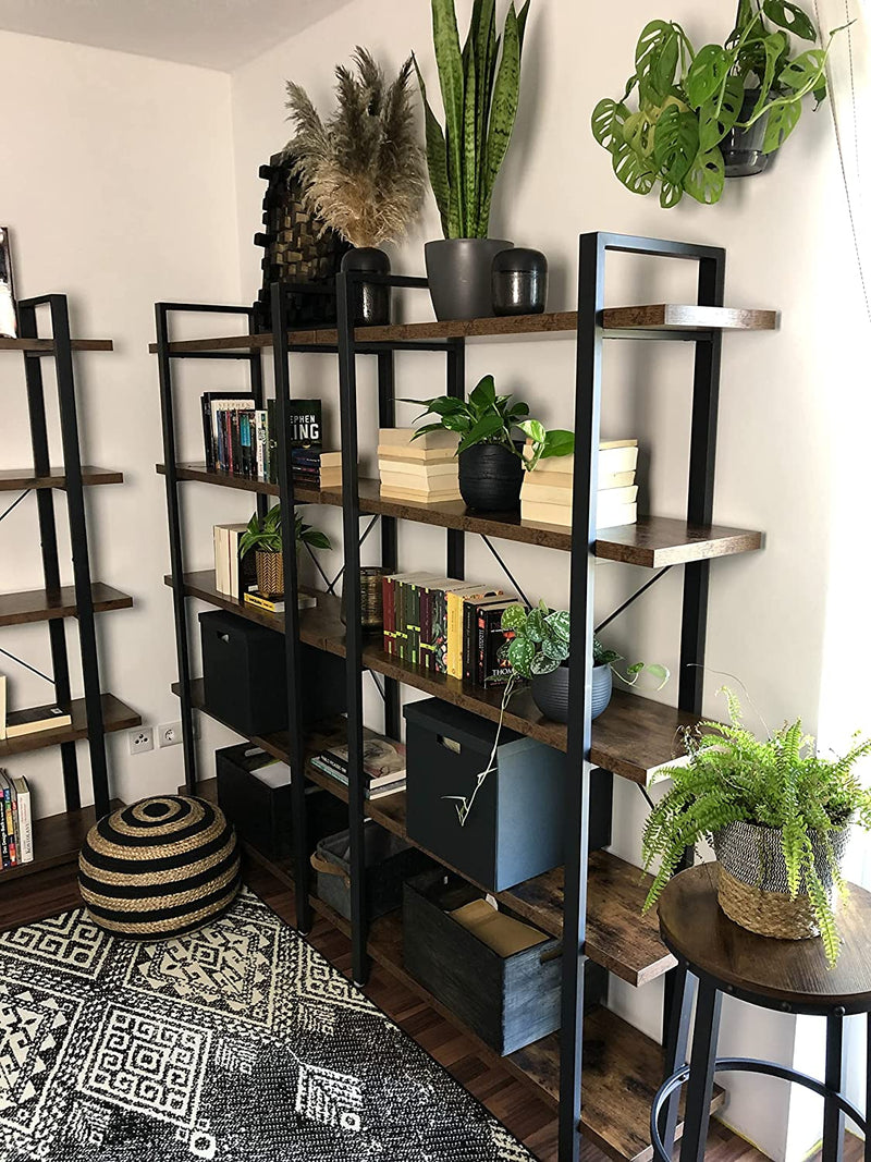 Top view of the Vasagle Industrial Bookcase, showing the arrangement of the five tiers and their spacing.