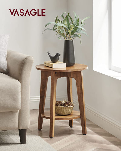 Top view of the Vasagle Karla Side Table in rustic walnut, displaying the wood grain detail and spacious tabletop.