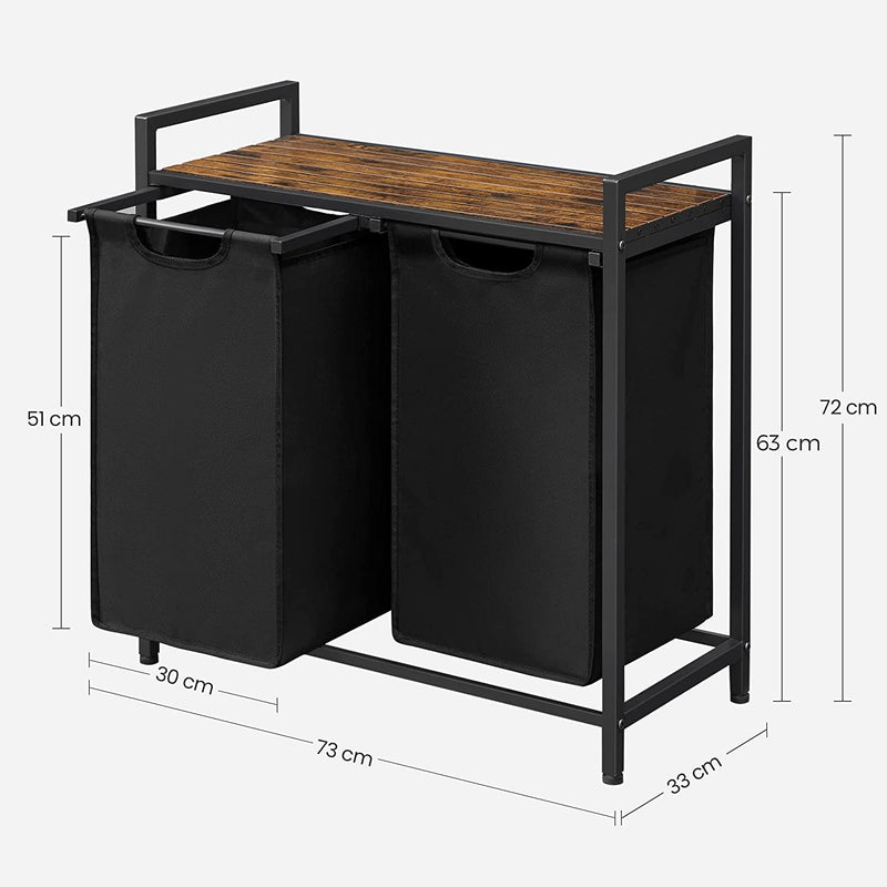 Side view of dual compartment basket.