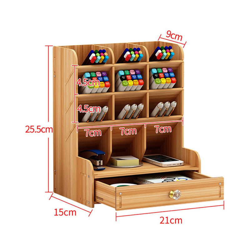 Wooden Desk Stationery Organiser with Pen Holder