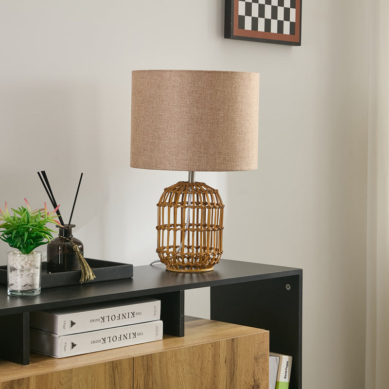 Woven rattan table lamp in natural finish – ideal for NZ interior styling