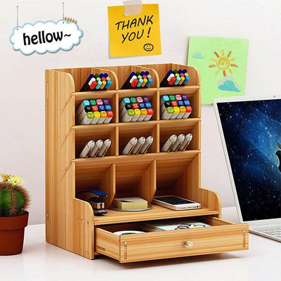 Wooden Desk Stationery Organiser with Pen Holder