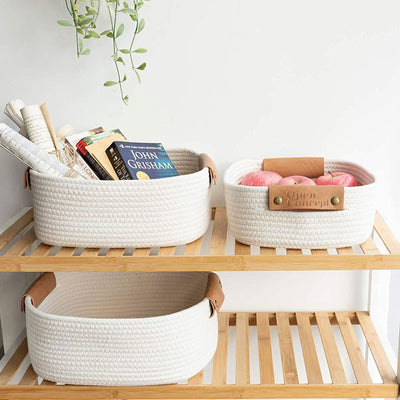 Coiled Rope Storage Basket Cream Medium (Set of 2)