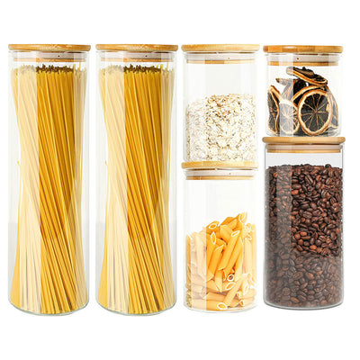 Glass Food Storage Container with Bamboo Lid (Set of 6)