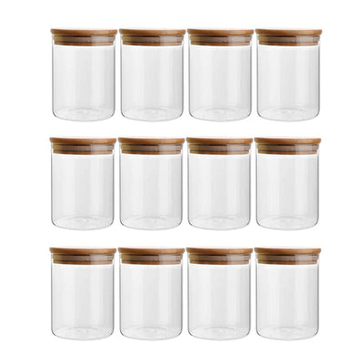 Glass Bamboo Spice Jars With Reusable Labels(Set of 12)