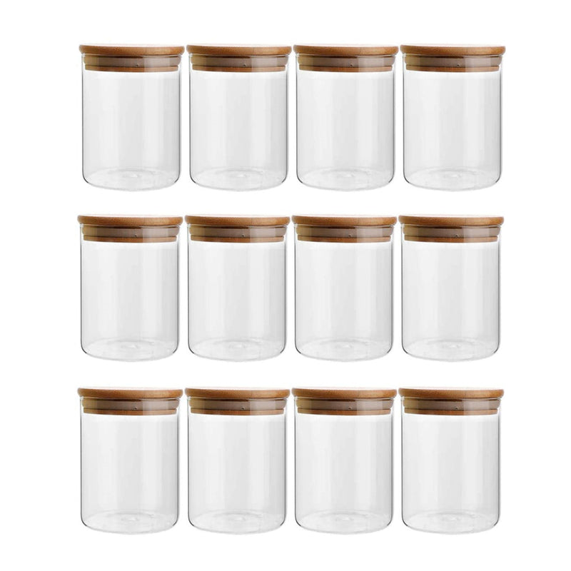 Glass Bamboo Spice Jars With Reusable Labels(Set of 12)