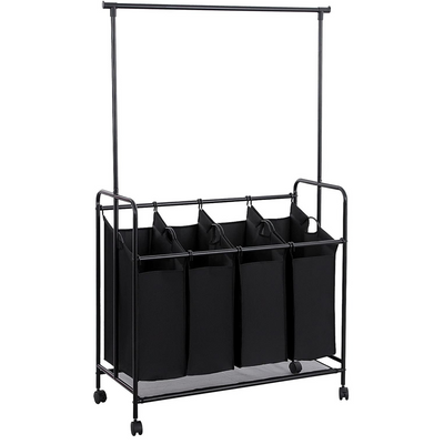 Heavy Duty Rolling Laundry Cart With 4 Bags - Black