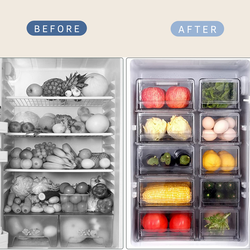 Fridge Organiser Container with Drawers (Set of 2)
