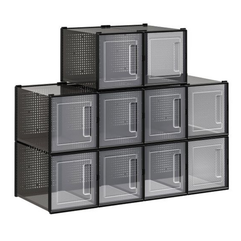 Premium Stackable Plastic Shoe Boxes Black (Set of 10)