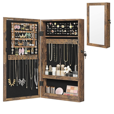 Wall-Mounted Jewellery Cabinet Armoire with Mirror - Industrial Style