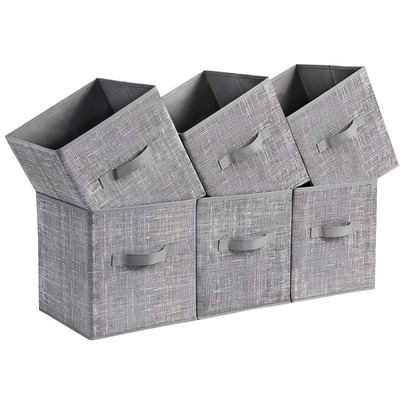 Fabric Storage Bins with Dual Handles Grey (Set of 6)