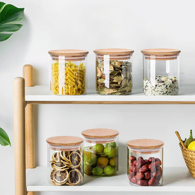 Glass Bamboo Spice Jars With Reusable Labels(Set of 12)