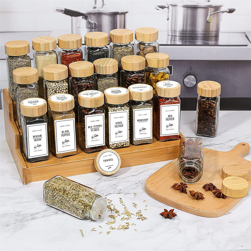 Glass Spice Jars with Airtight Bamboo Lids (Set of 24)