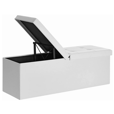 Storage Ottoman Seat With Flipping Lid Leather Large - White
