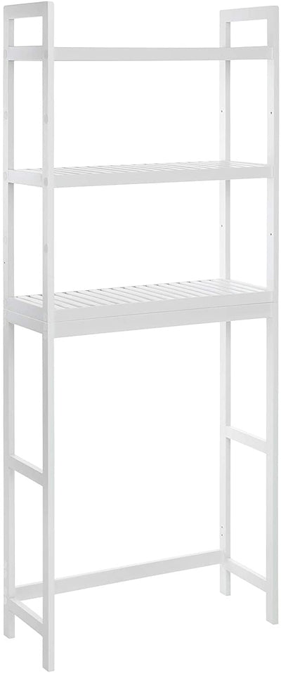 Bathroom Laundry Room Storage Bamboo Shelf (White)