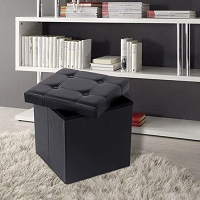 Storage Ottoman Bench Seat Leather Small - Black